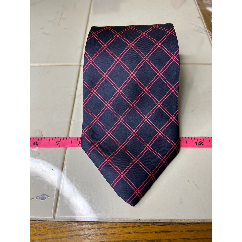 John Weitz  by Burma Men's Silk Navy‎ Red Plaid Necktie